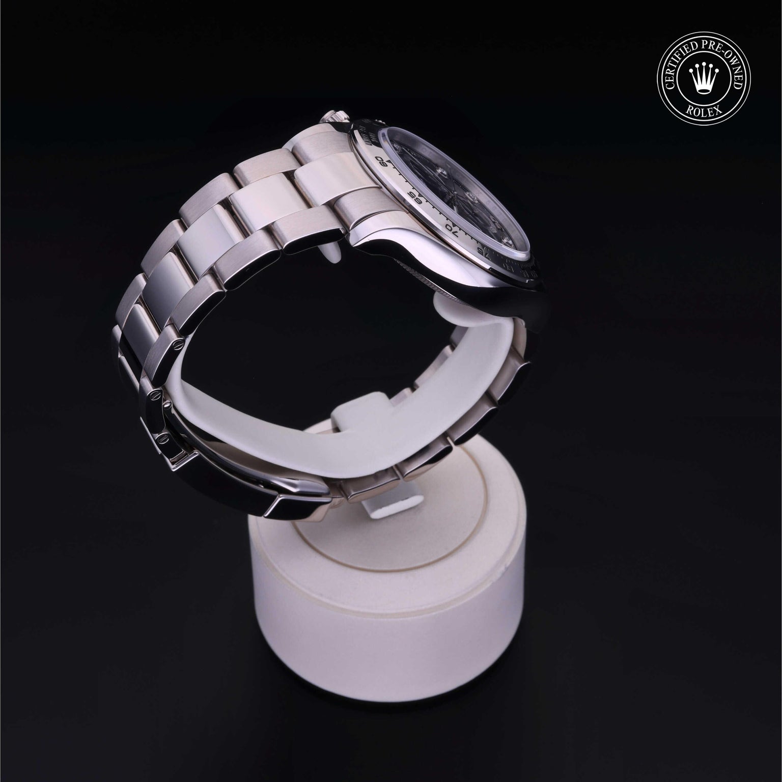 Rolex Certified Pre-owned Daytona M116509-0055 front on black background