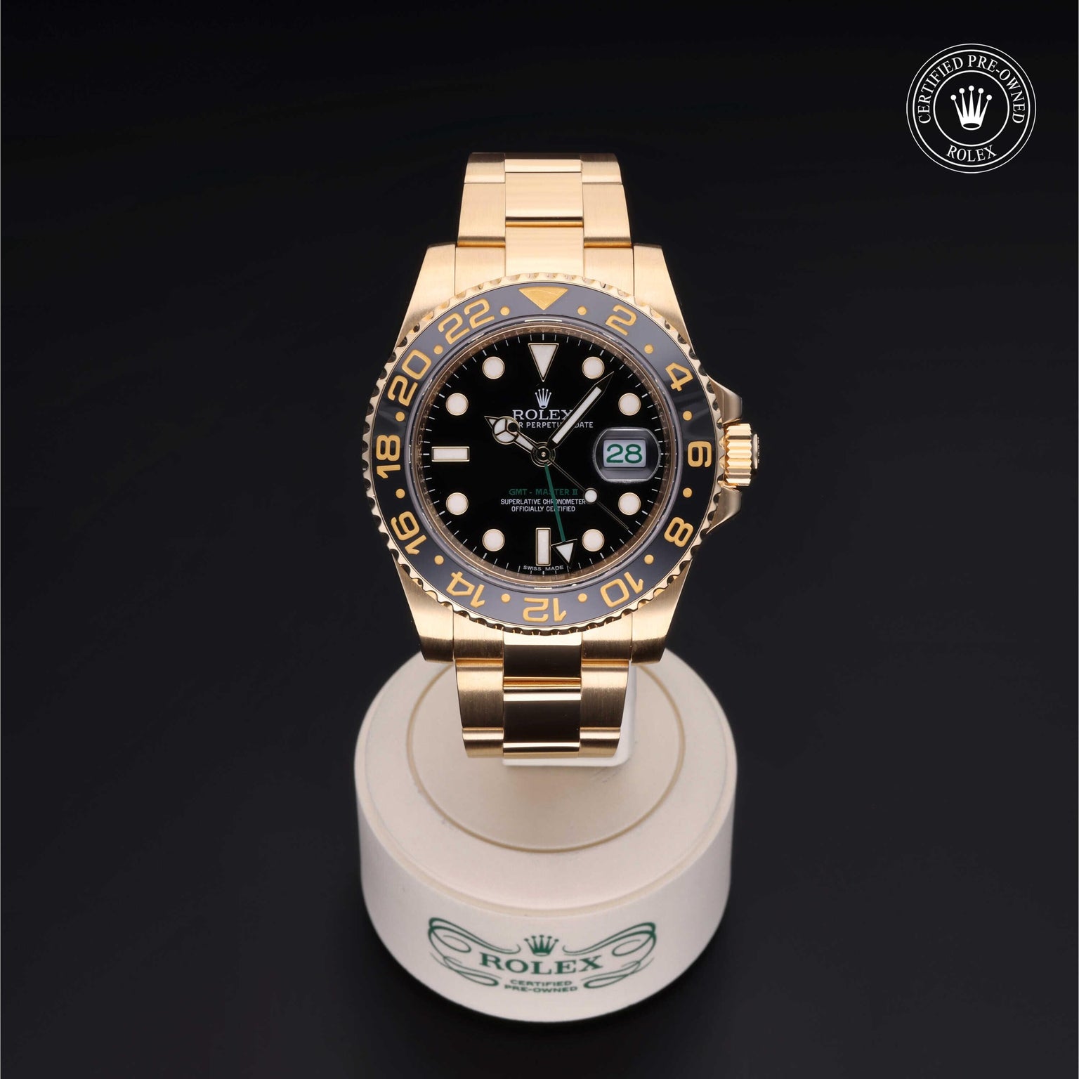 Rolex CPO GMT M116718LN front on white background