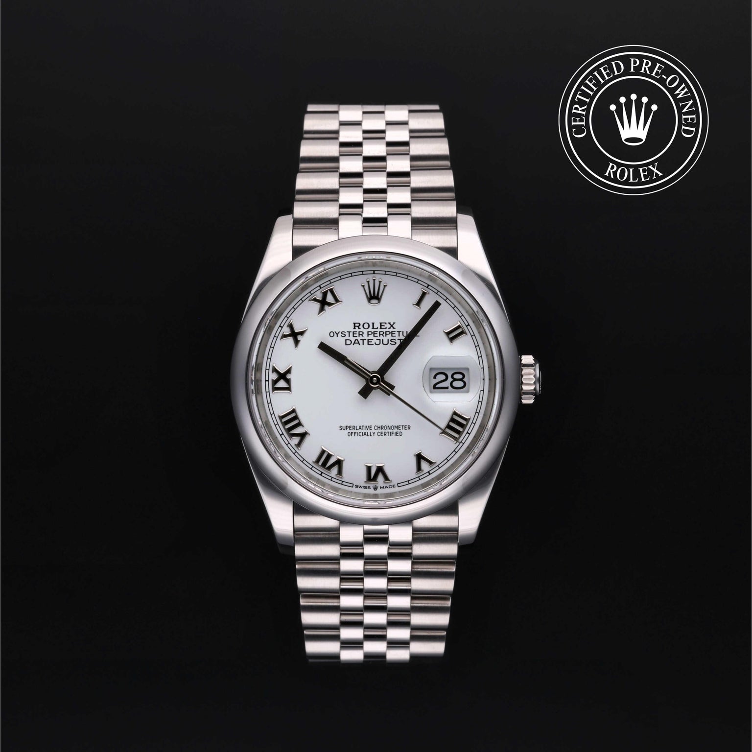 Rolex Certified Pre-owned Datejust M126200-0007 front on black background