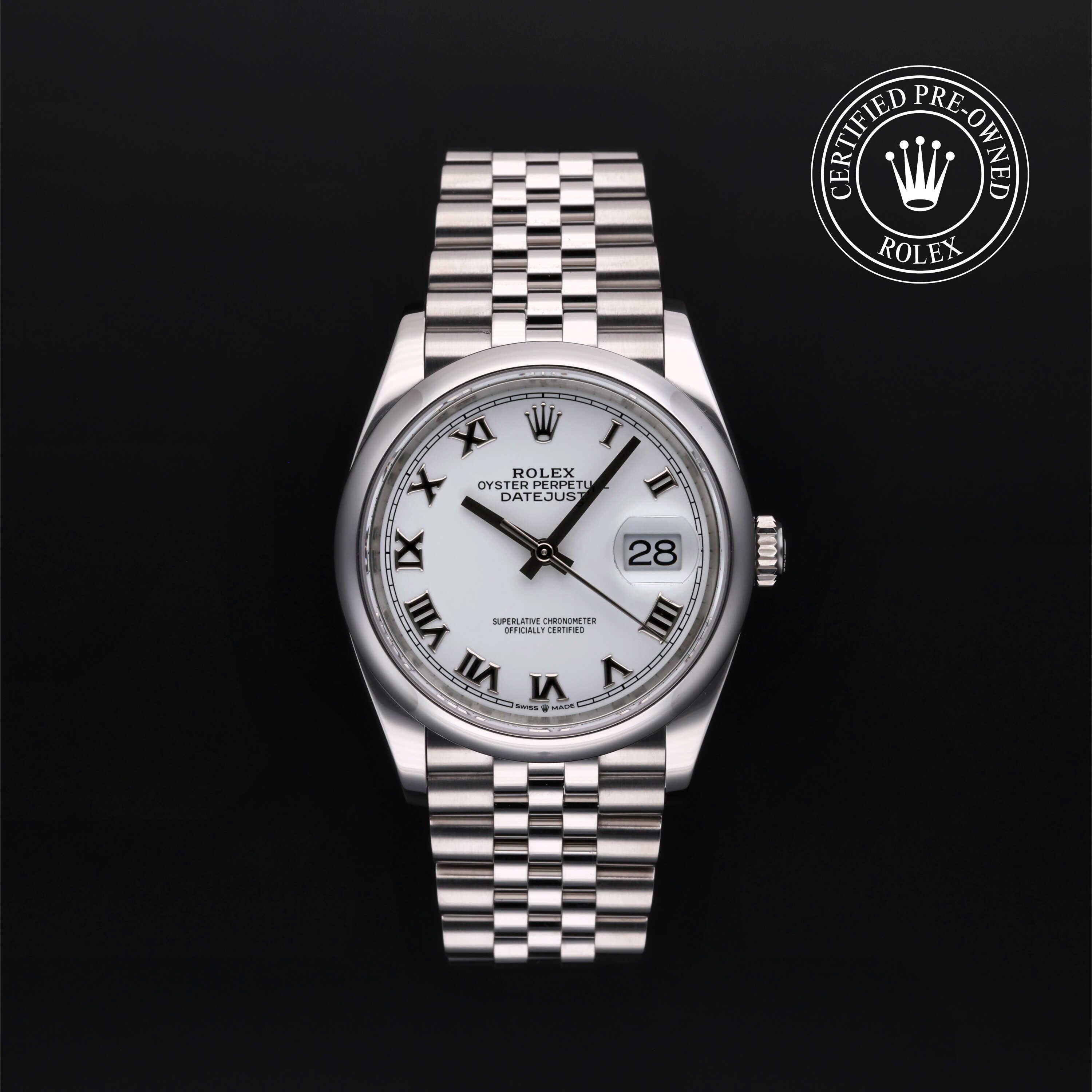 Rolex Certified Pre-owned Datejust M126200-0007 front on black background
