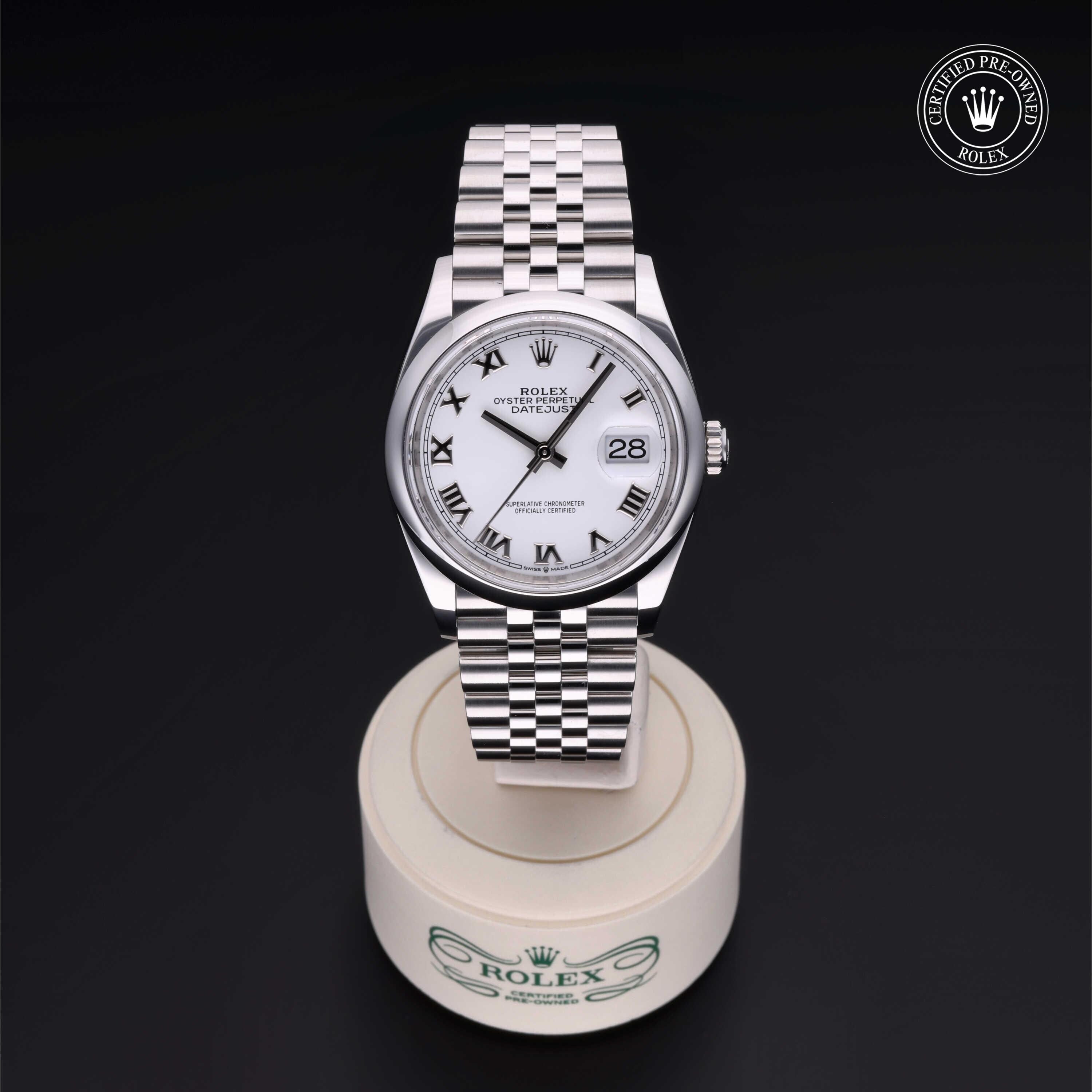 Rolex Certified Pre-owned Datejust M126200-0007 front on black background