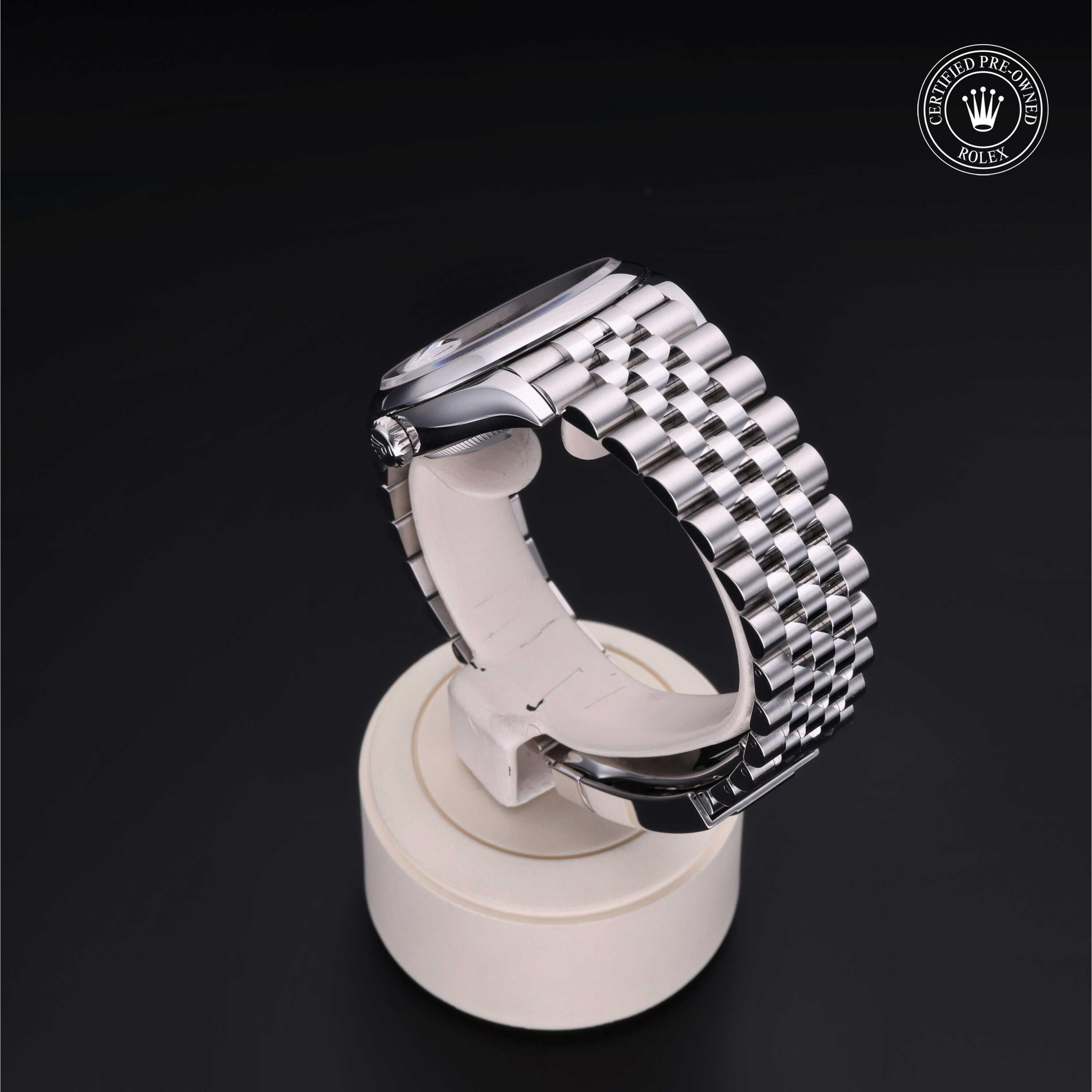 Rolex Certified Pre-owned Datejust M126200-0007 front on black background