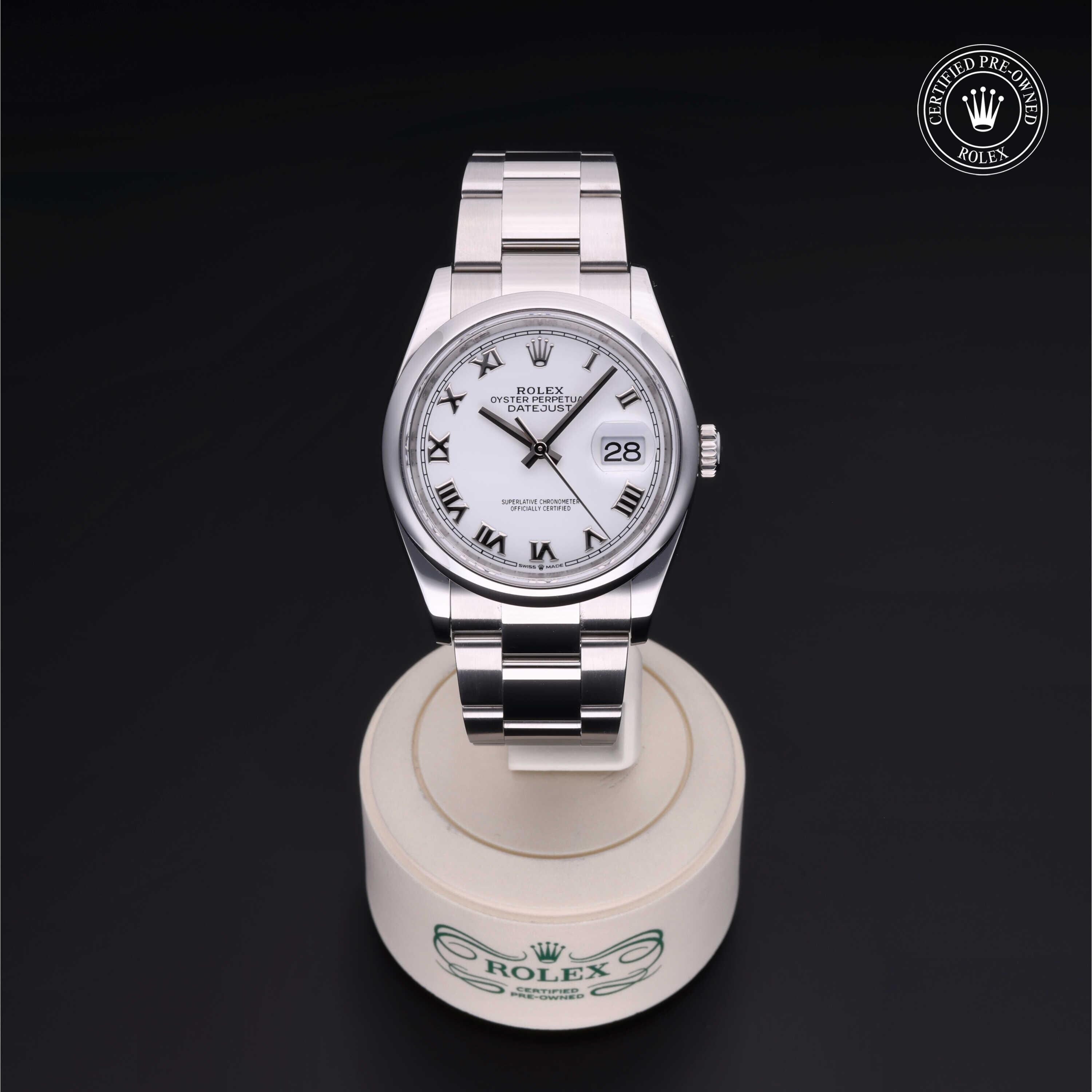 Rolex Certified Pre-owned Datejust M126200-0008 front on black background