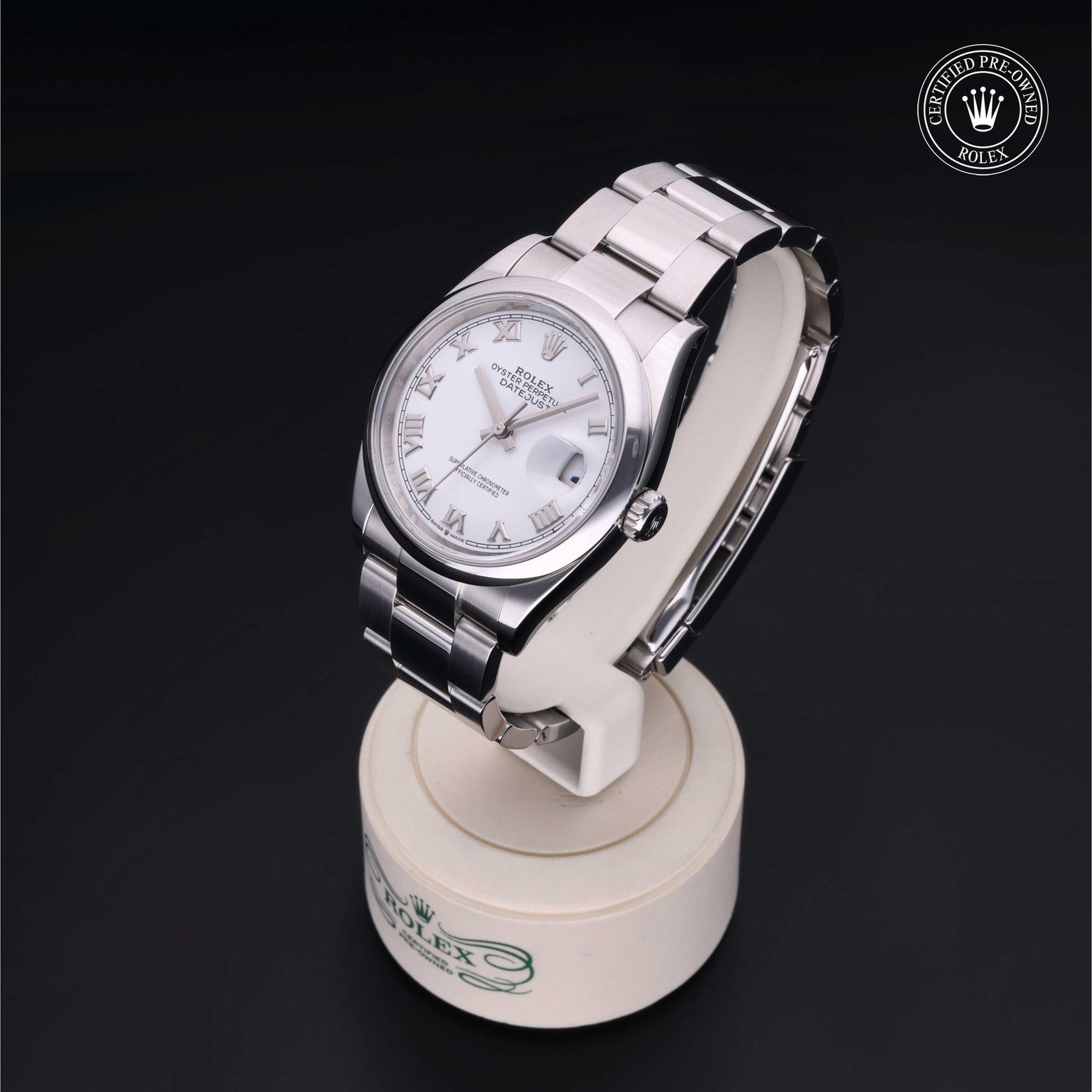 Rolex Certified Pre-owned Datejust M126200-0008 front on black background