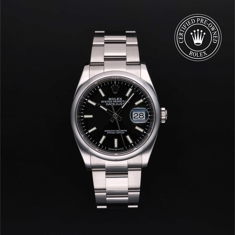 Rolex Certified Pre-owned Datejust M126200-0004 front on black background