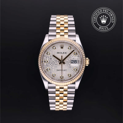 Rolex Certified Pre-owned Datejust M126233-0027 front on black background