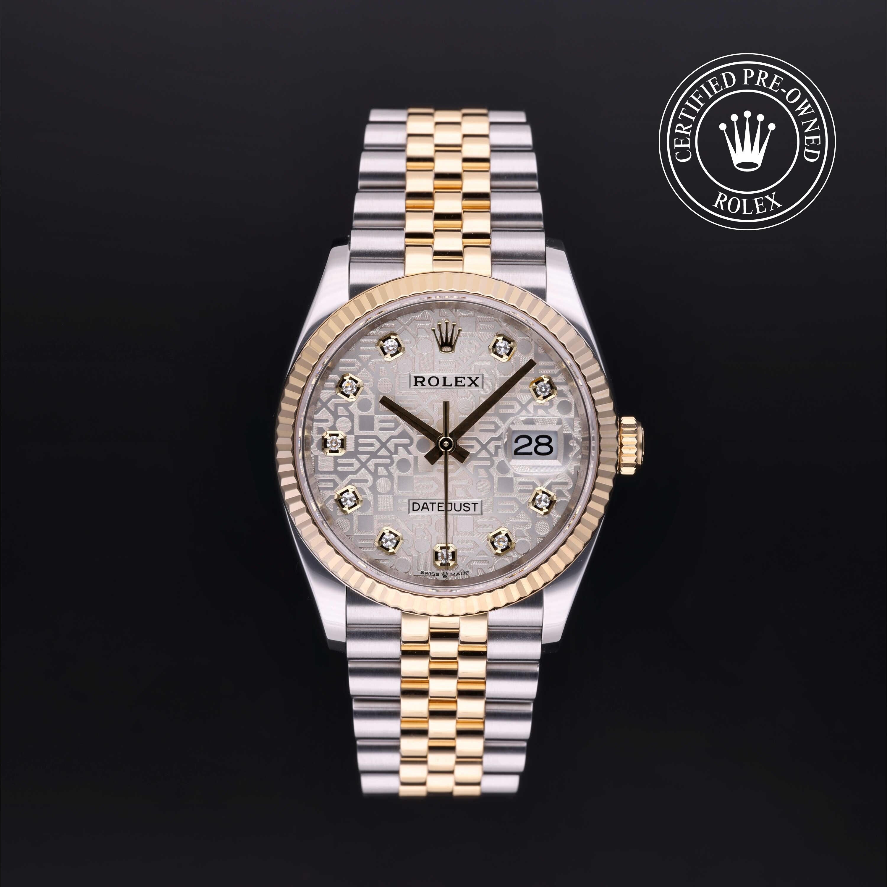 Rolex Certified Pre-owned Datejust M126233-0027 front on black background