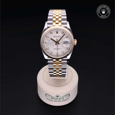 Rolex Certified Pre-owned Datejust M126233-0027 front on black background