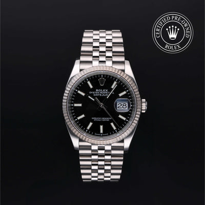 Rolex Certified Pre-owned Datejust M126234-0015 front on black background