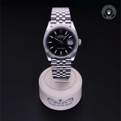 Rolex Certified Pre-owned Datejust M126234-0015 front on black background