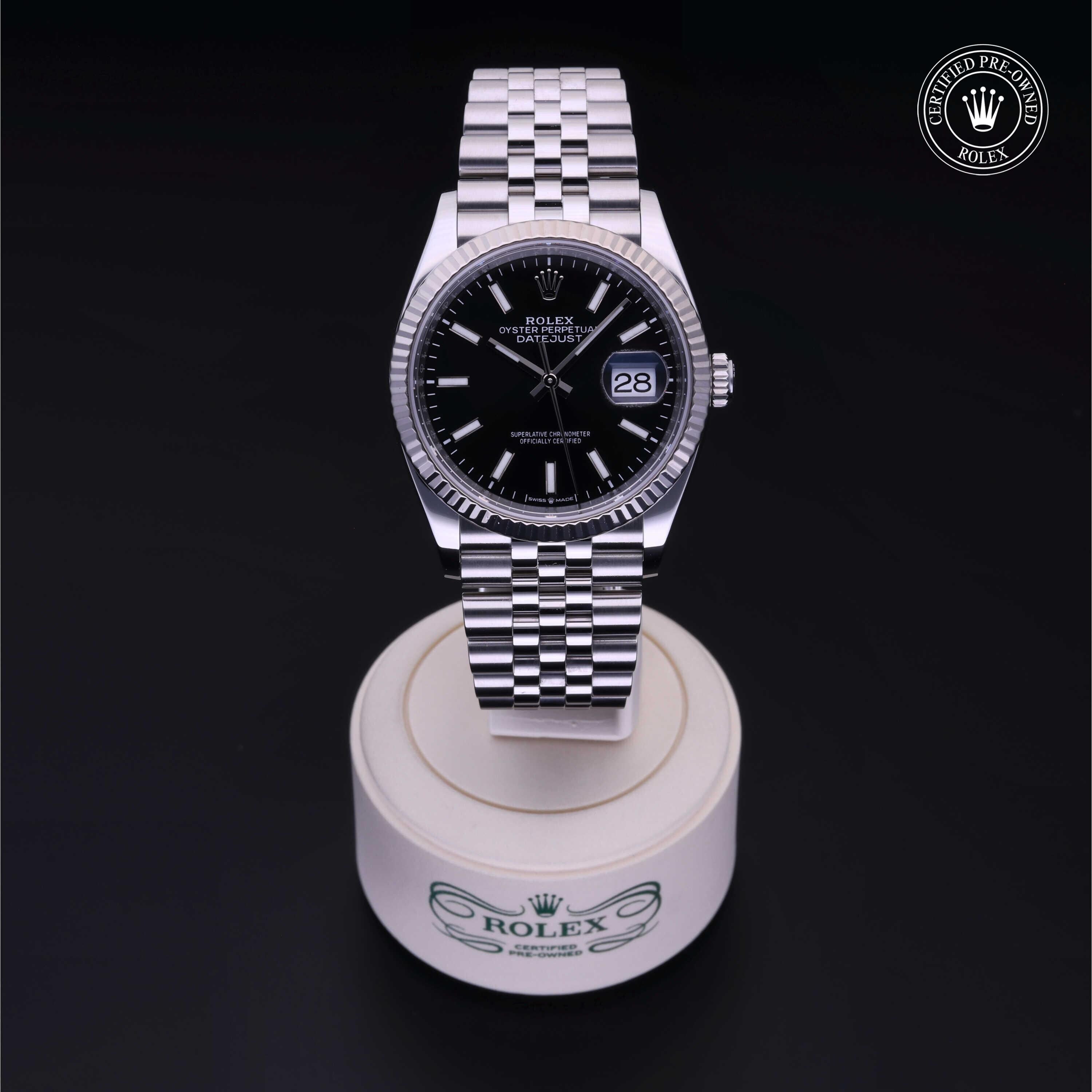 Rolex Certified Pre-owned Datejust M126234-0015 front on black background