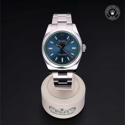 Rolex CPO Milgauss M116400GV front on white background
