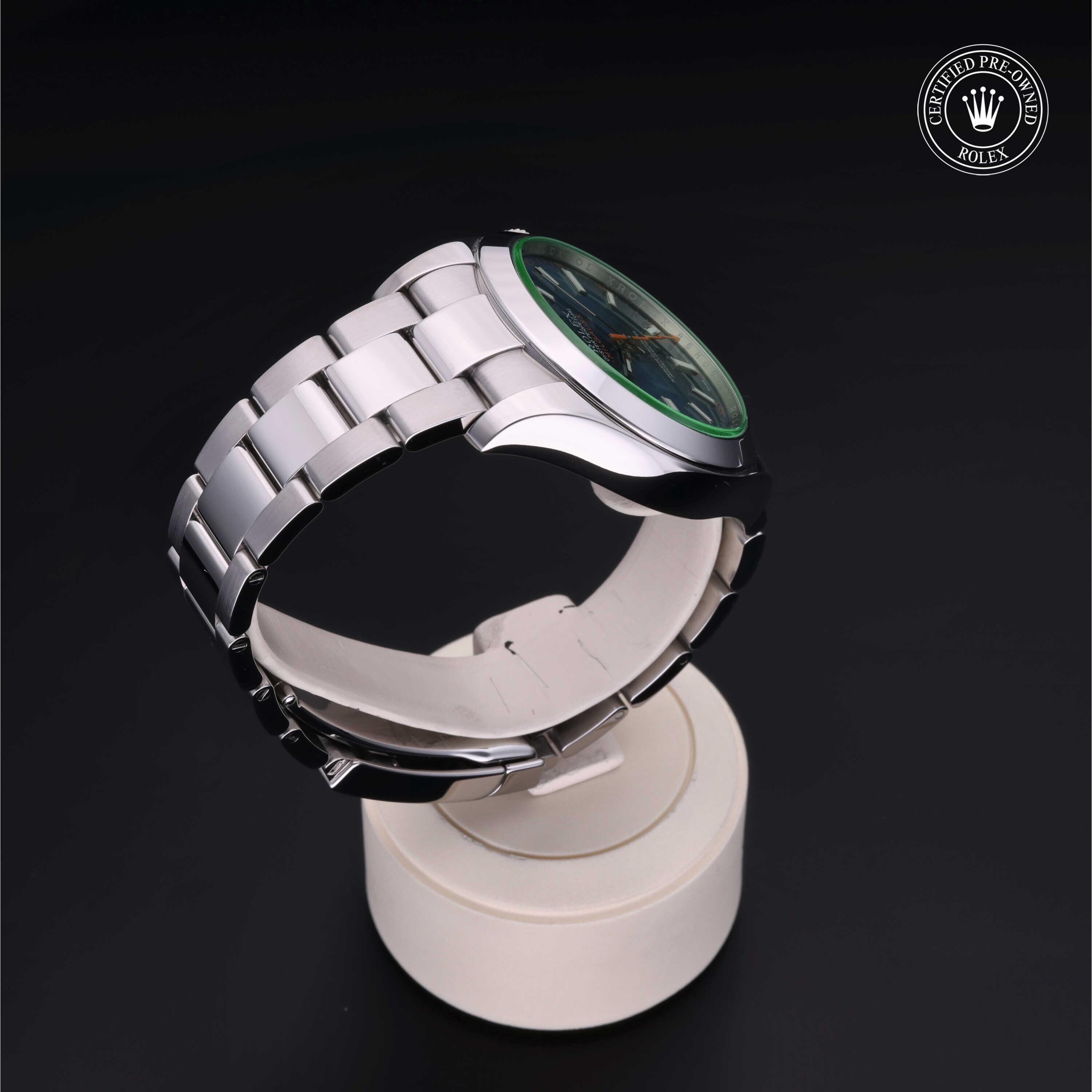 Rolex CPO Milgauss M116400GV front on white background