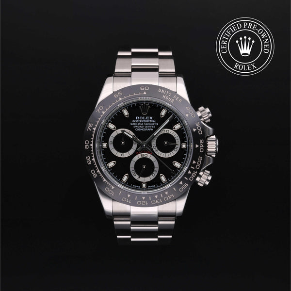 Rolex Certified Pre-owned Daytona M116500LN-0002 front on black background