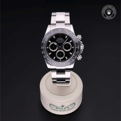 Rolex Certified Pre-owned Daytona M116500LN-0002 front on black background
