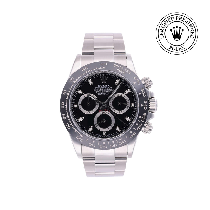 Rolex Certified Pre-owned Daytona M116500LN-0002 front on white background