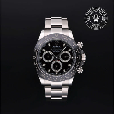 Rolex Certified Pre-owned Daytona M116500LN-0002 front on black background