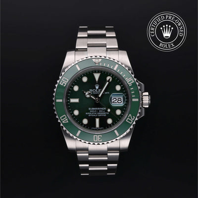 Rolex Certified Pre-owned Submariner M116610LV-0002 front on black background