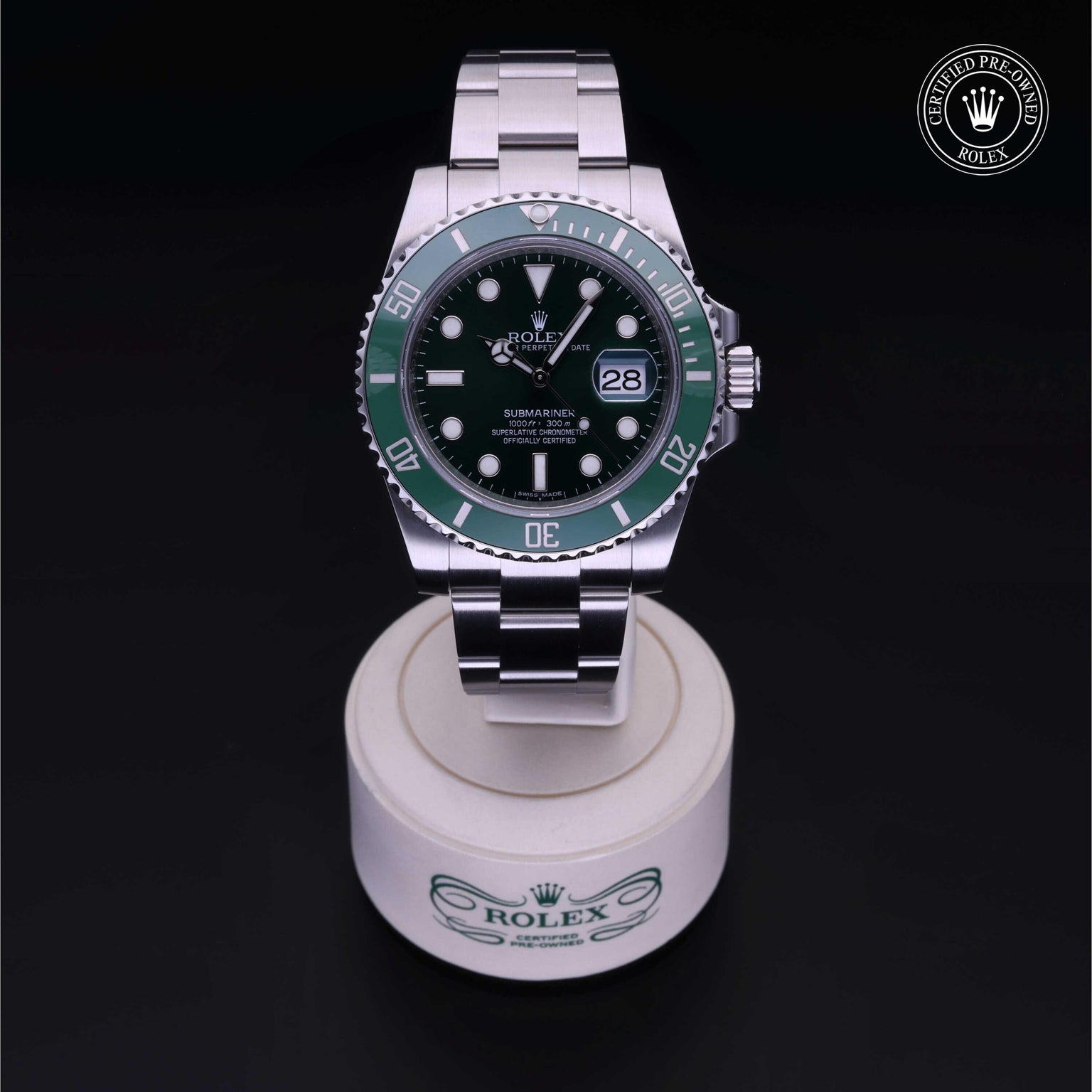 Rolex Certified Pre-owned Submariner M116610LV-0002 front on black background
