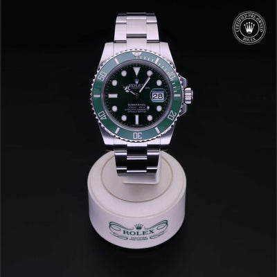 Rolex Certified Pre-owned Submariner M116610LV-0002 front on black background