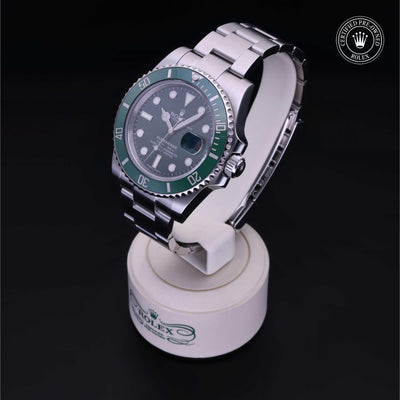 Rolex Certified Pre-owned Submariner M116610LV-0002 front on black background