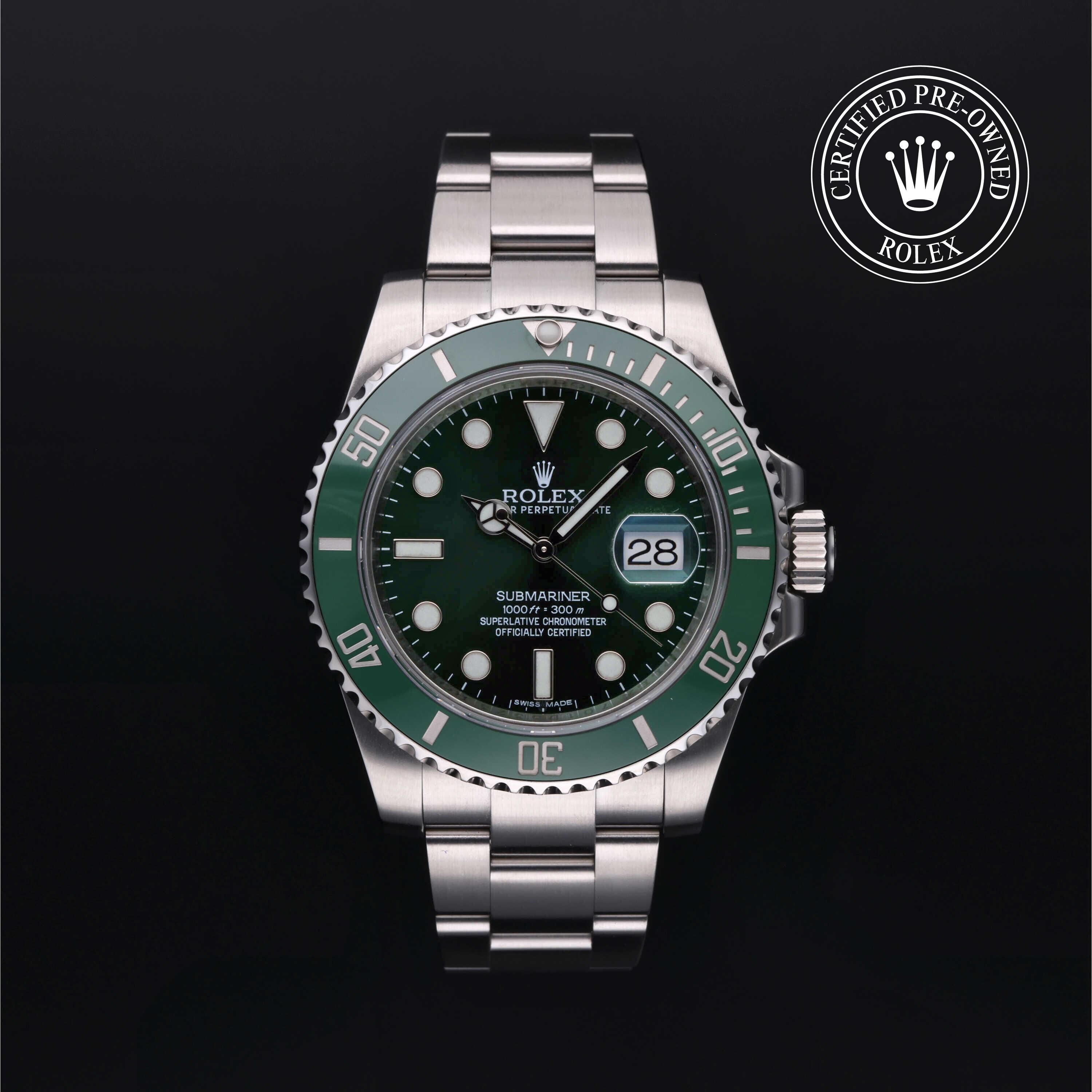 Rolex Certified Pre-owned Submariner M116610LV-0002 front on black background