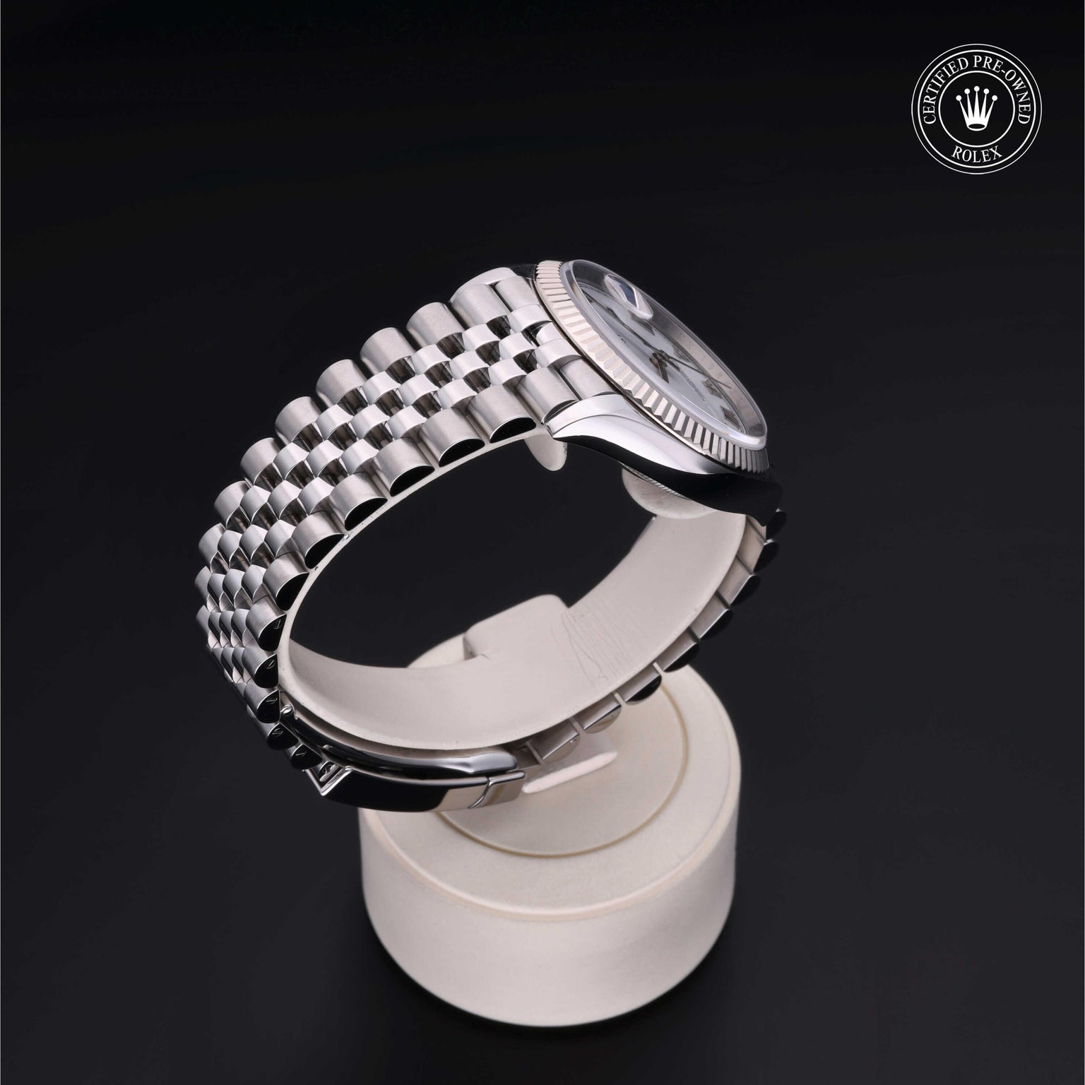 Rolex Certified Pre-owned Datejust M126234-0025 front on black background