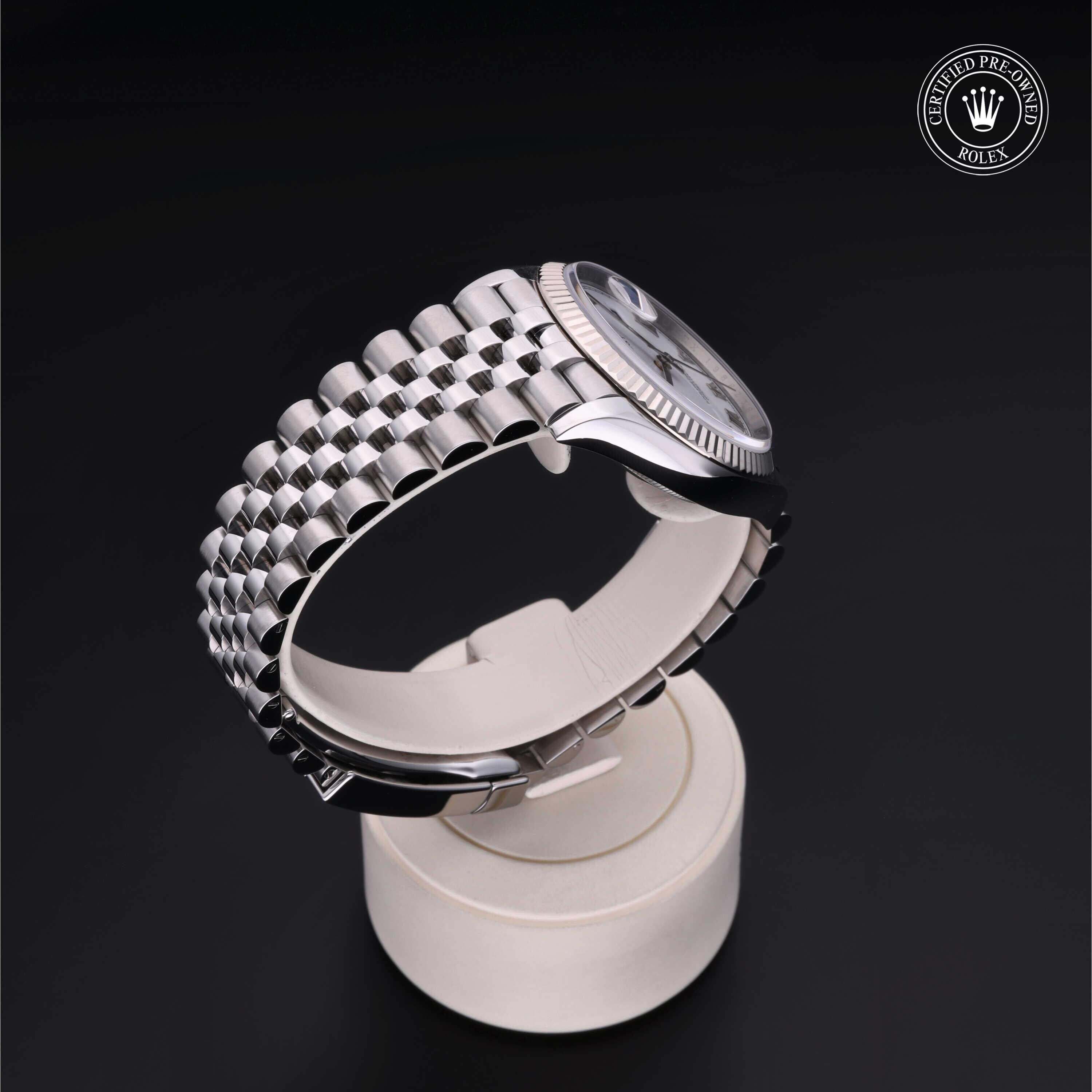 Rolex Certified Pre-owned Datejust M126234-0025 front on black background