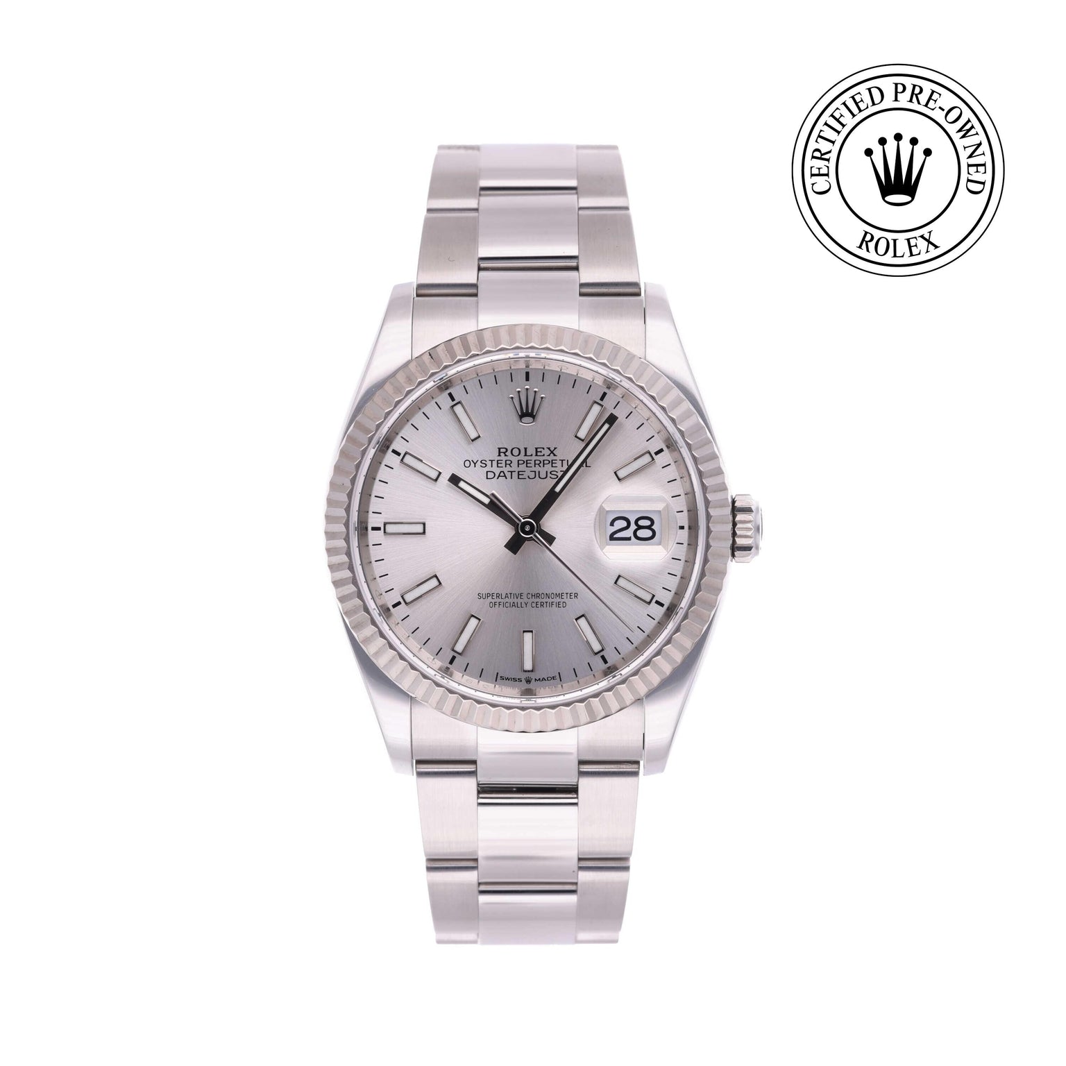 Rolex CPO Datejust M126234 front on white background