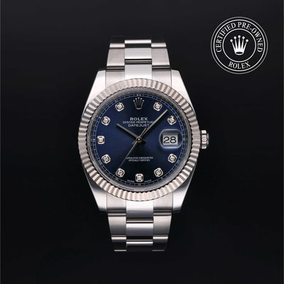Rolex Certified Pre-owned Datejust M126334-0015 front on black background
