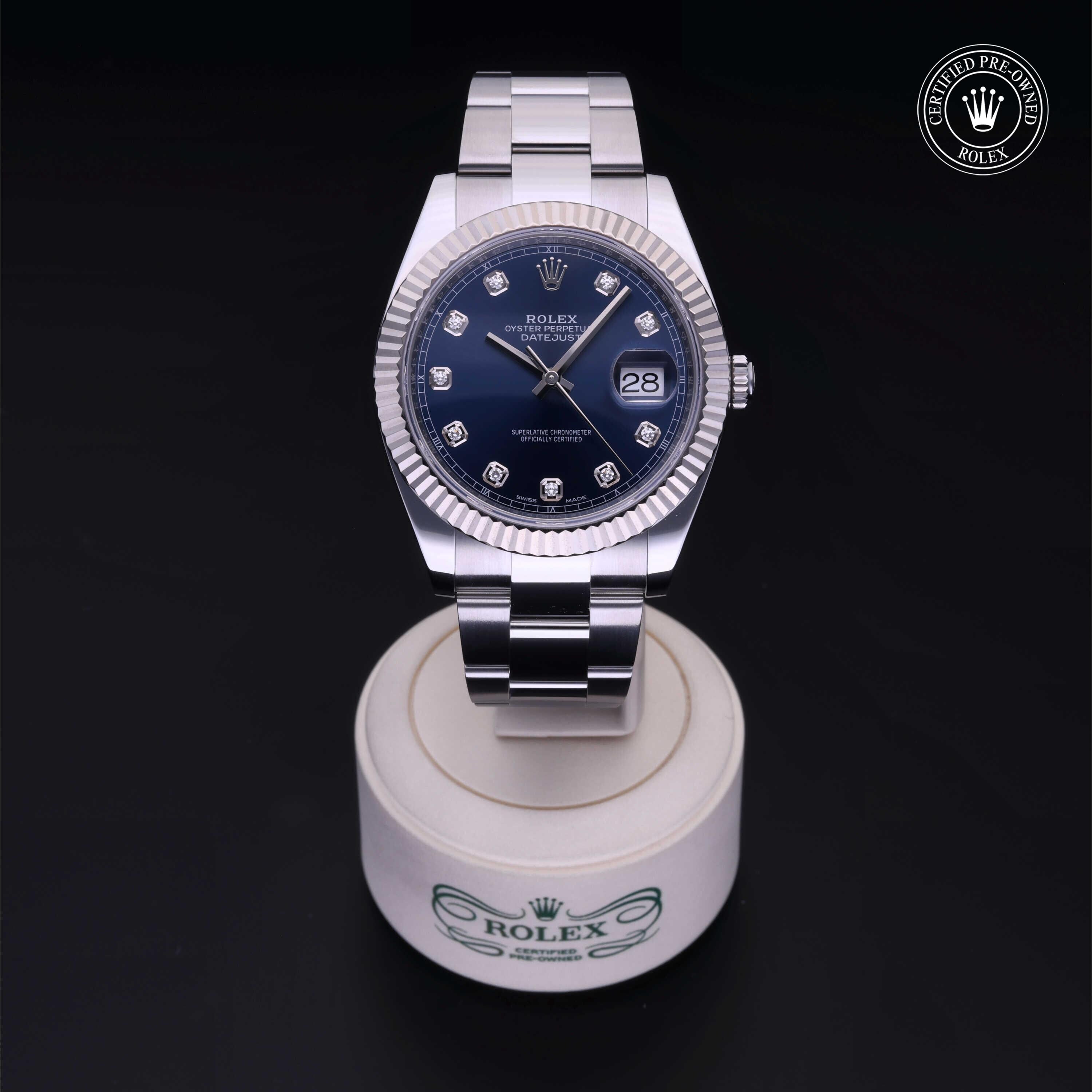 Rolex Certified Pre-owned Datejust M126334-0015 front on black background