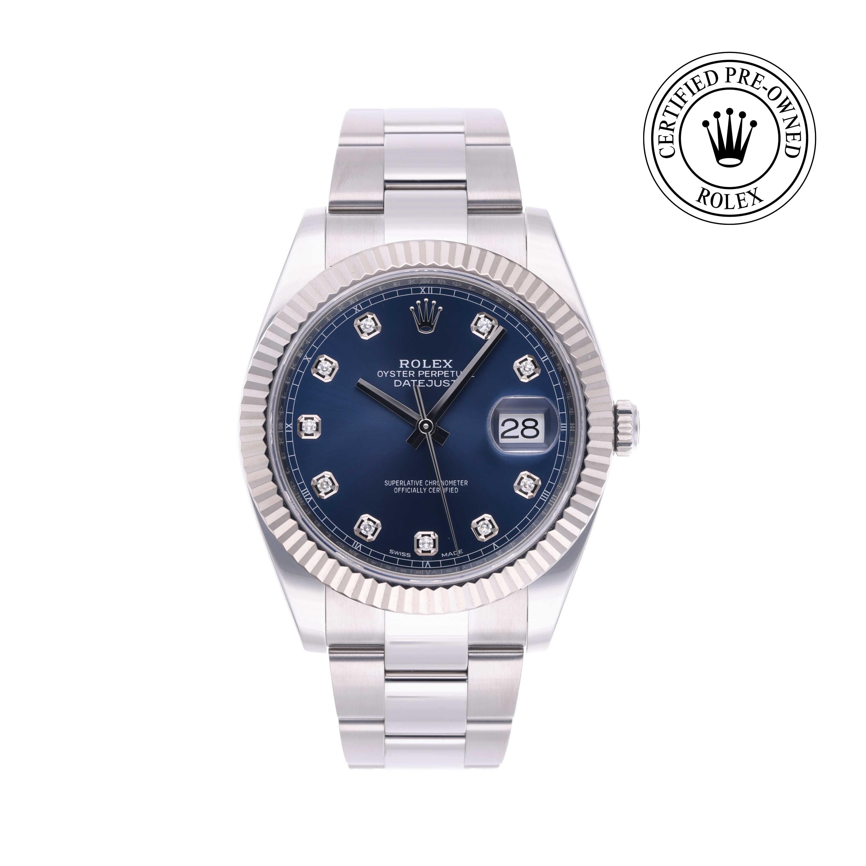 Rolex Certified Pre-owned Datejust M126334-0015 front on white background