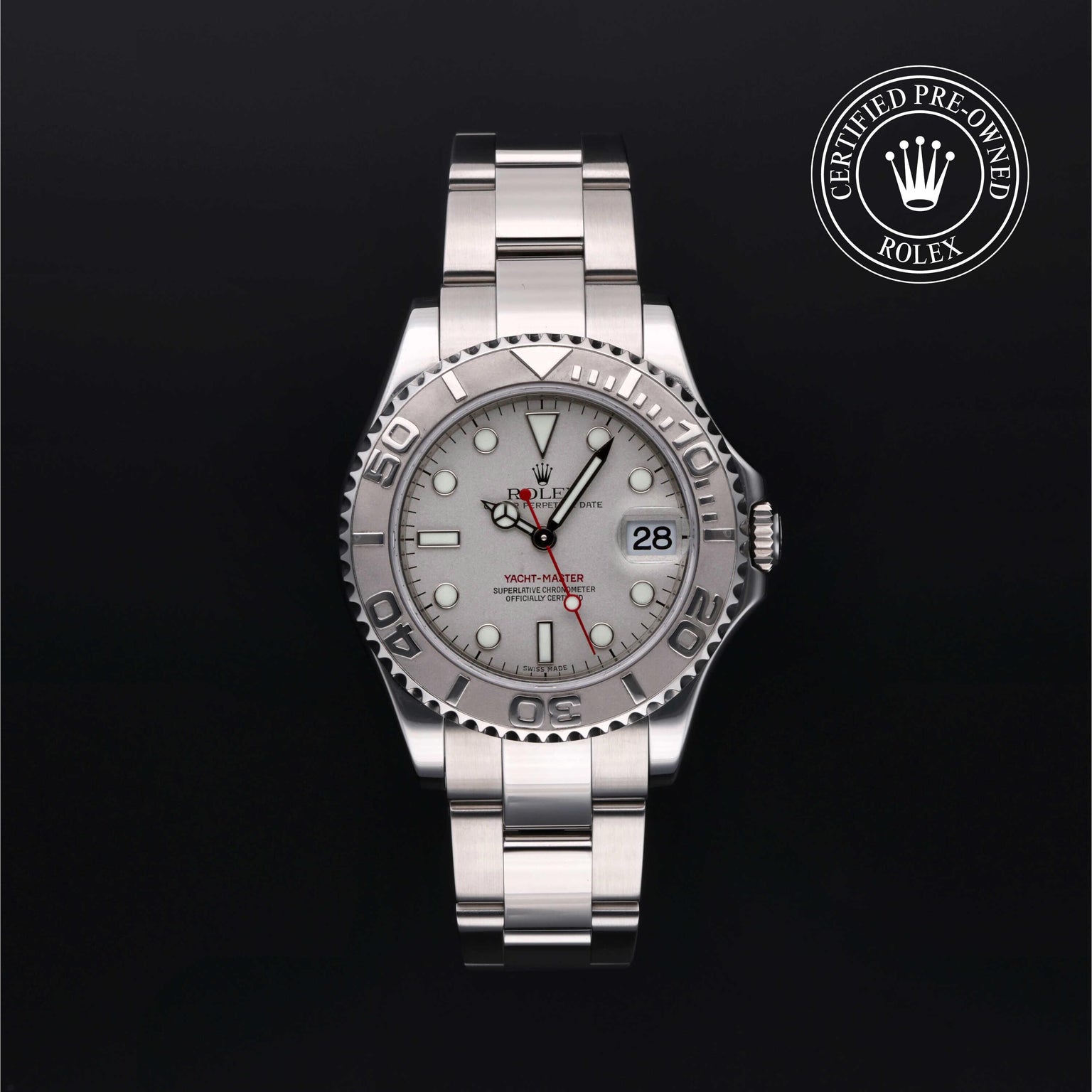 Rolex Certified Pre-owned Yacht-Master M168622-0004 front on black background