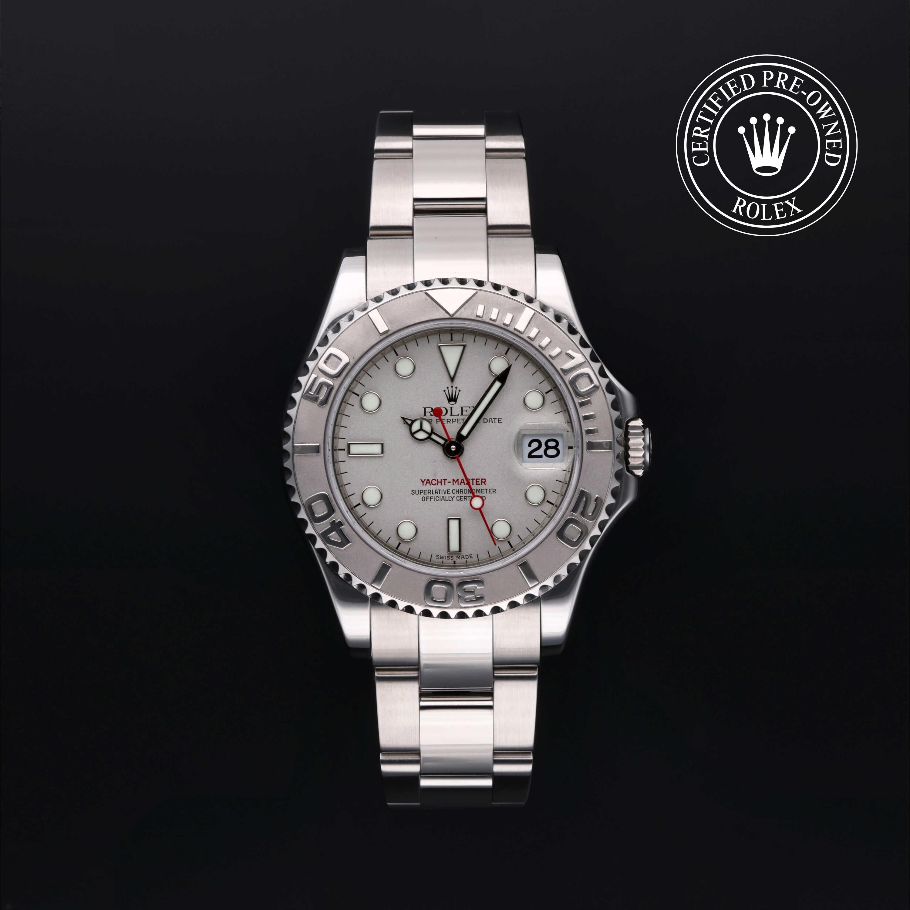 Rolex Certified Pre-owned Yacht-Master M168622-0004 front on black background