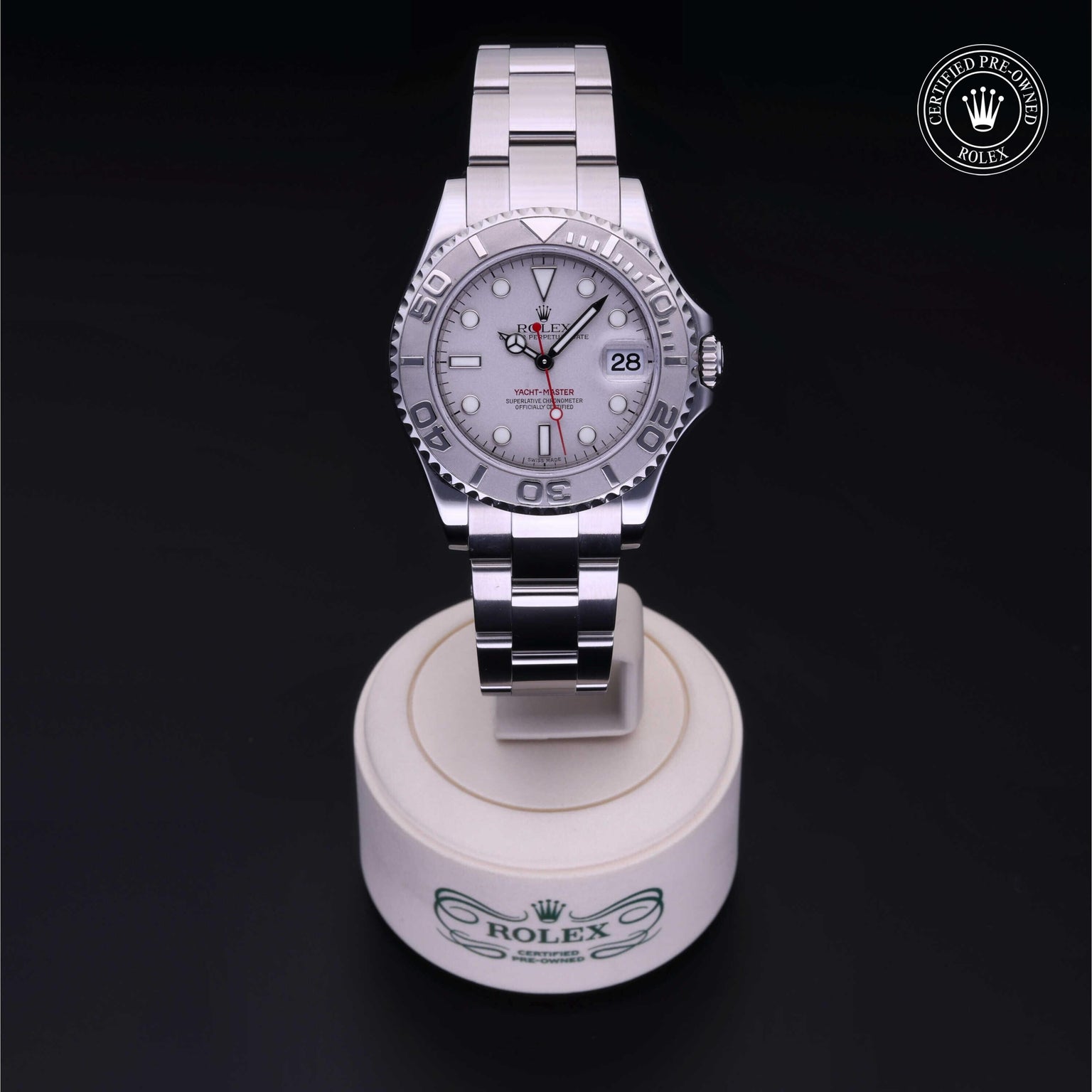Rolex Certified Pre-owned Yacht-Master M168622-0004 front on black background