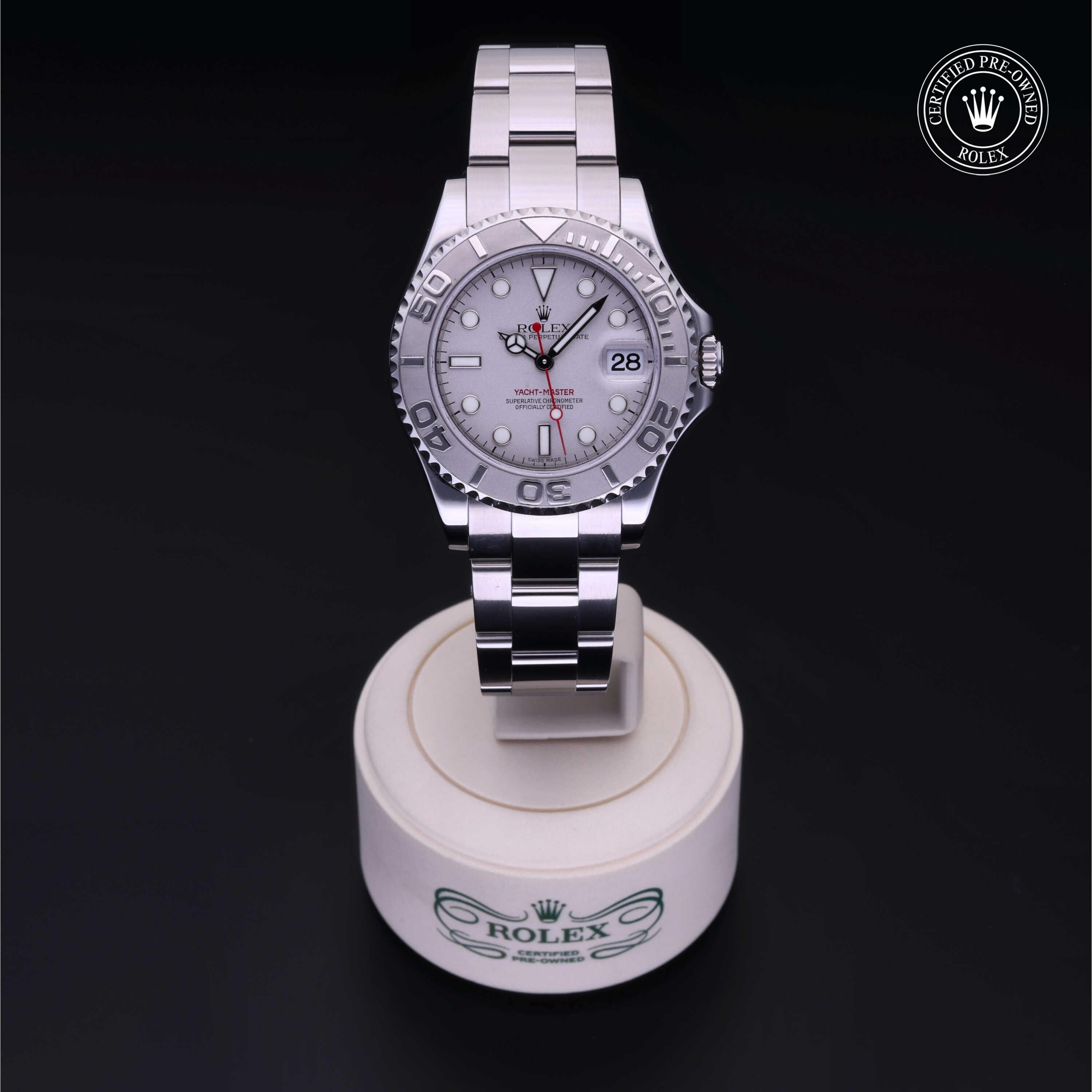 Rolex Certified Pre-owned Yacht-Master M168622-0004 front on black background