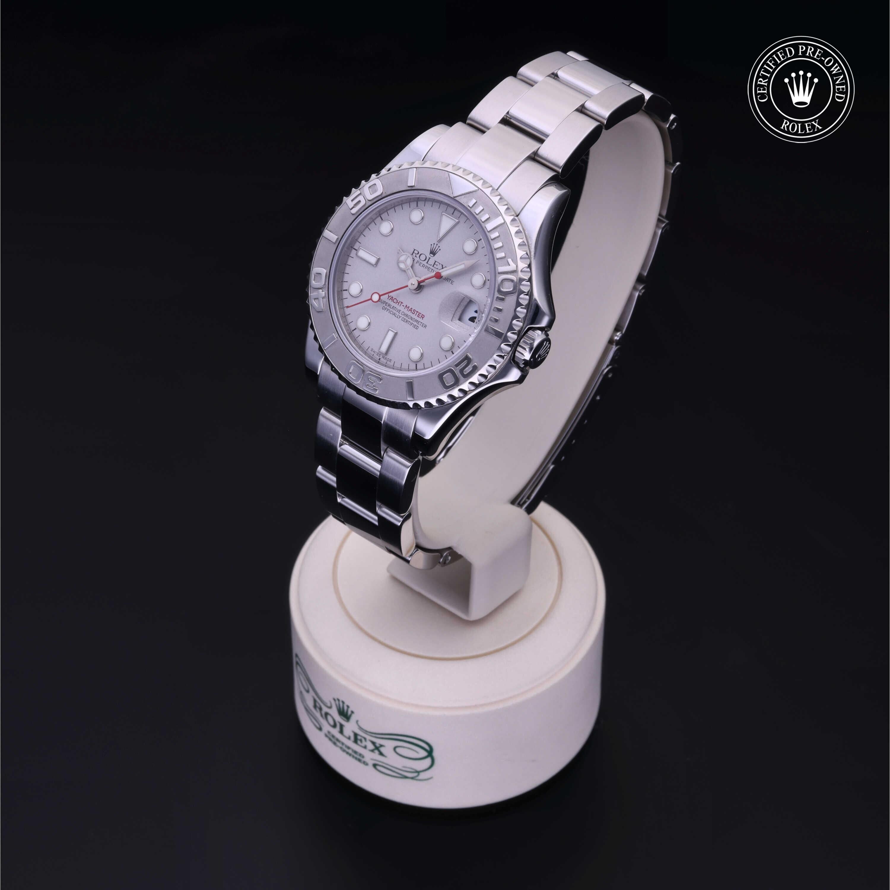 Rolex Certified Pre-owned Yacht-Master M168622-0004 front on black background