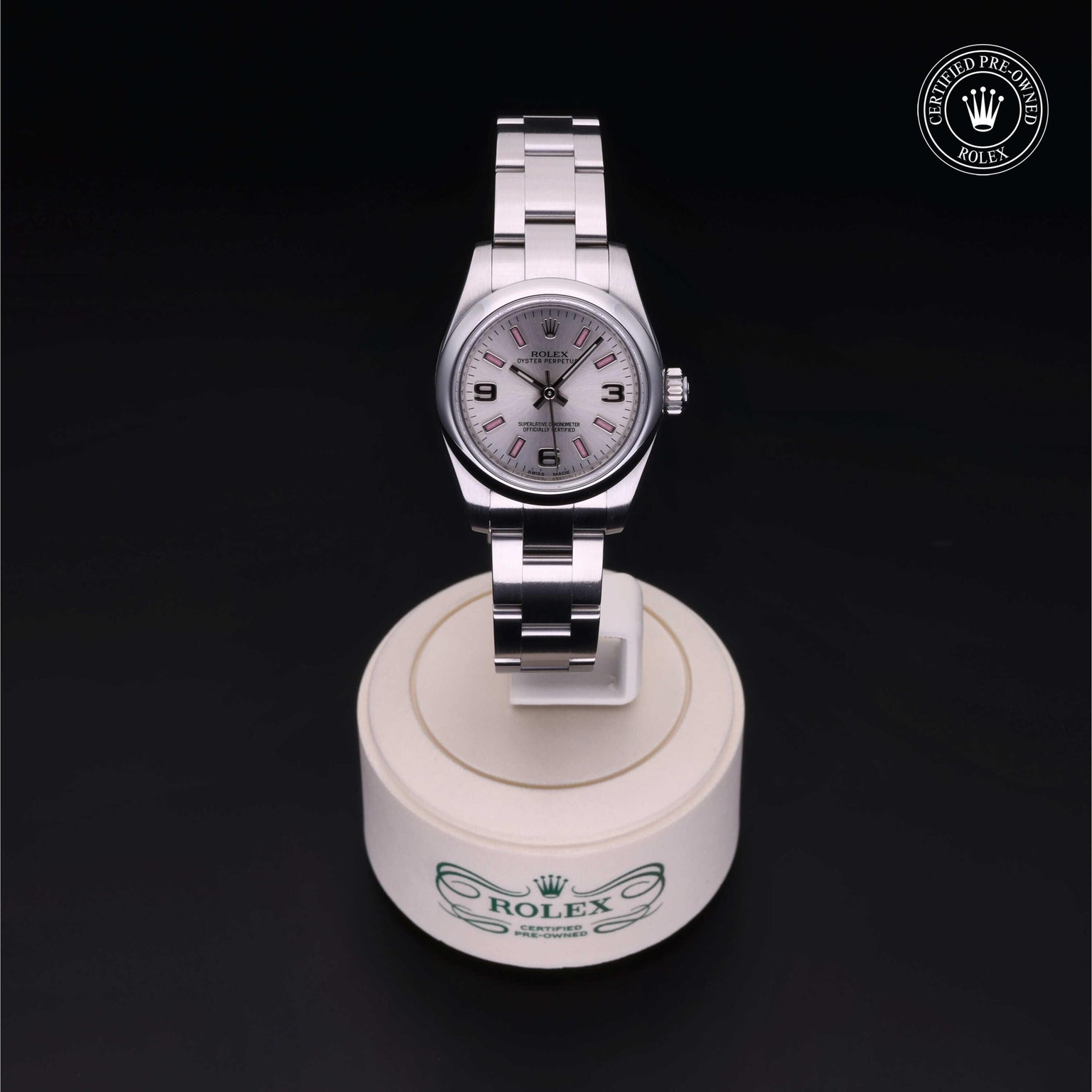 Rolex CPO Oyster Perpetual M176200 front on white background