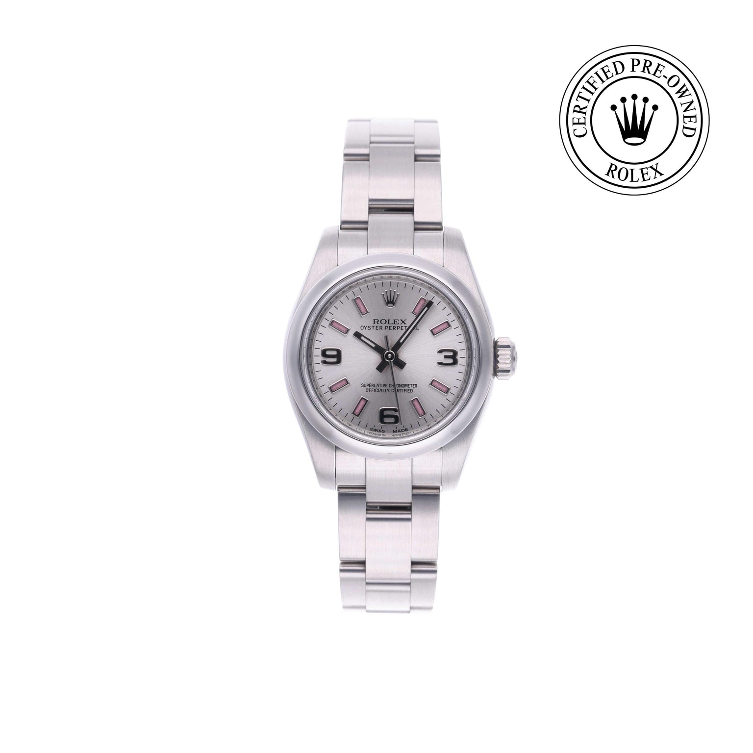 Rolex CPO Oyster Perpetual M176200 front on white background