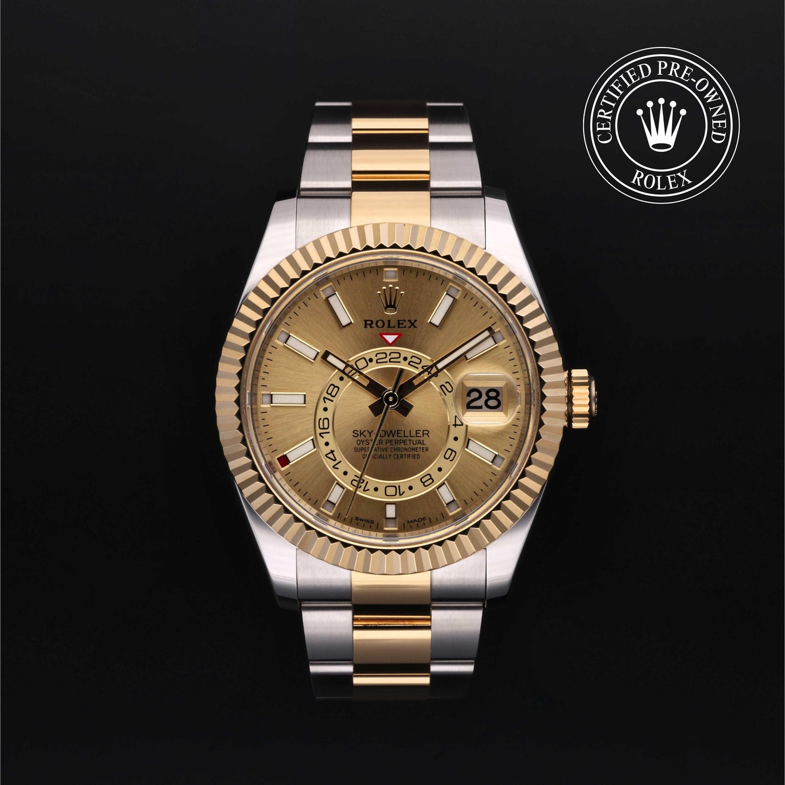Rolex Certified Pre-owned Sky-Dweller M326933-0001 front on black background