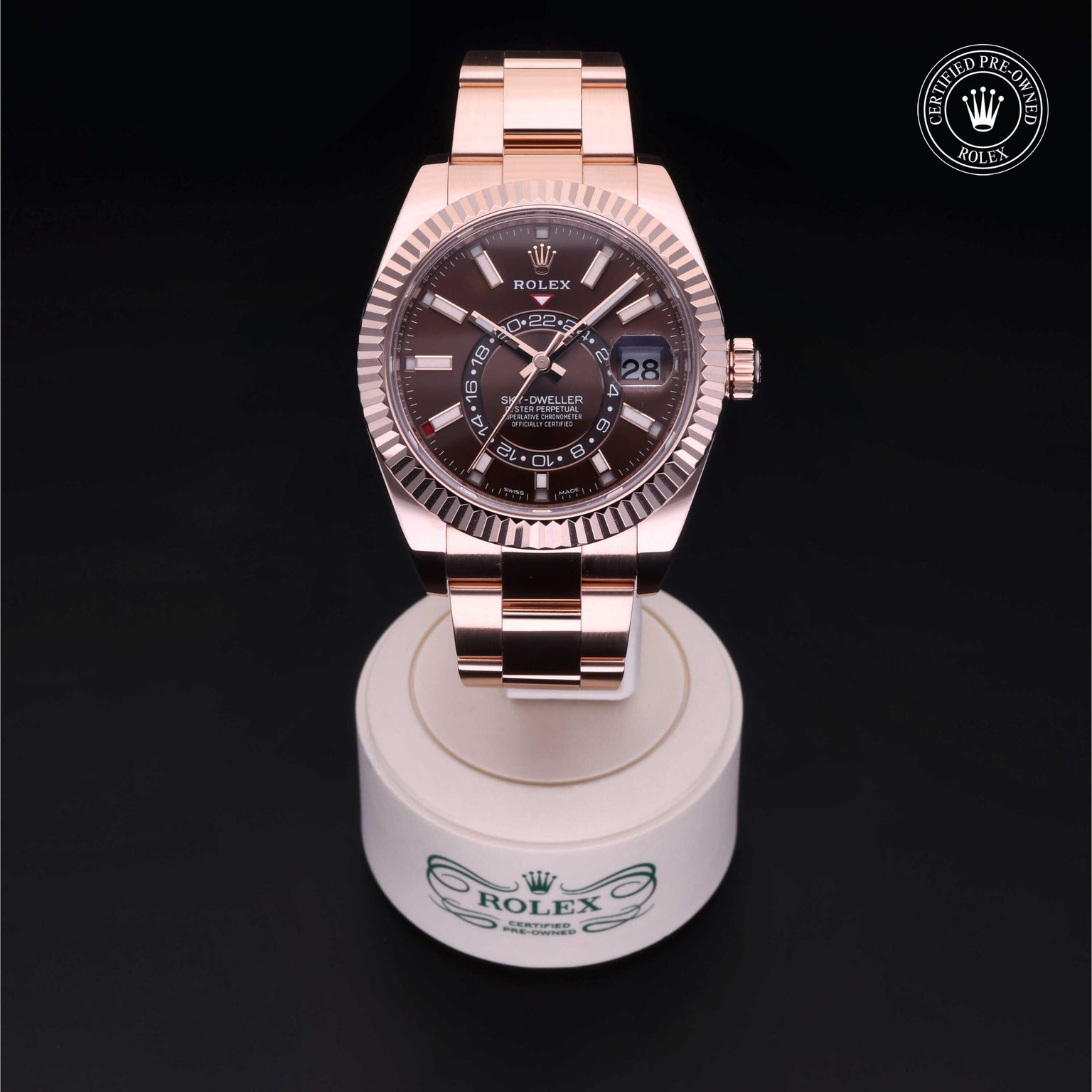 Rolex Certified Pre-owned Sky-Dweller M326935-0006 front on black background
