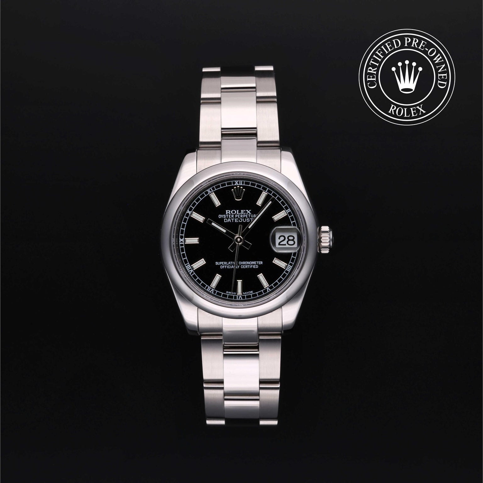 Rolex Certified Pre-owned Lady Datejust M178240-0025 front on black background
