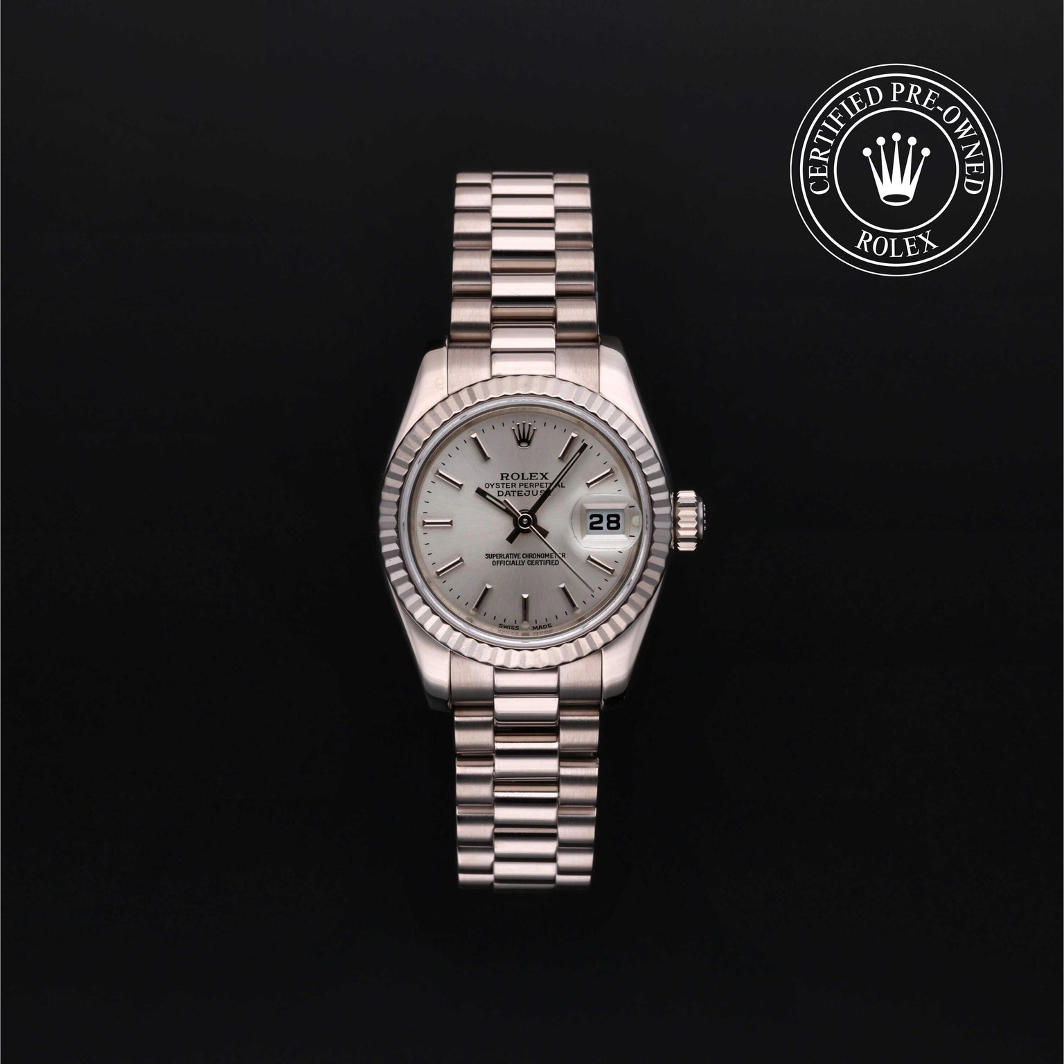 Rolex Certified Pre-owned Lady Datejust M179179-0078 front on black background