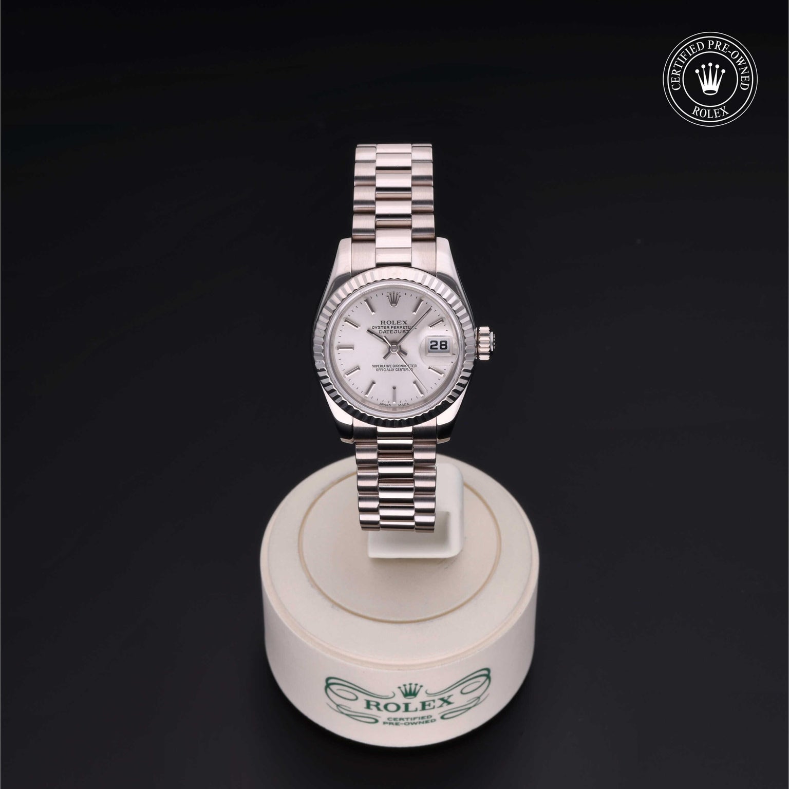 Rolex Certified Pre-owned Lady Datejust M179179-0078 front on black background