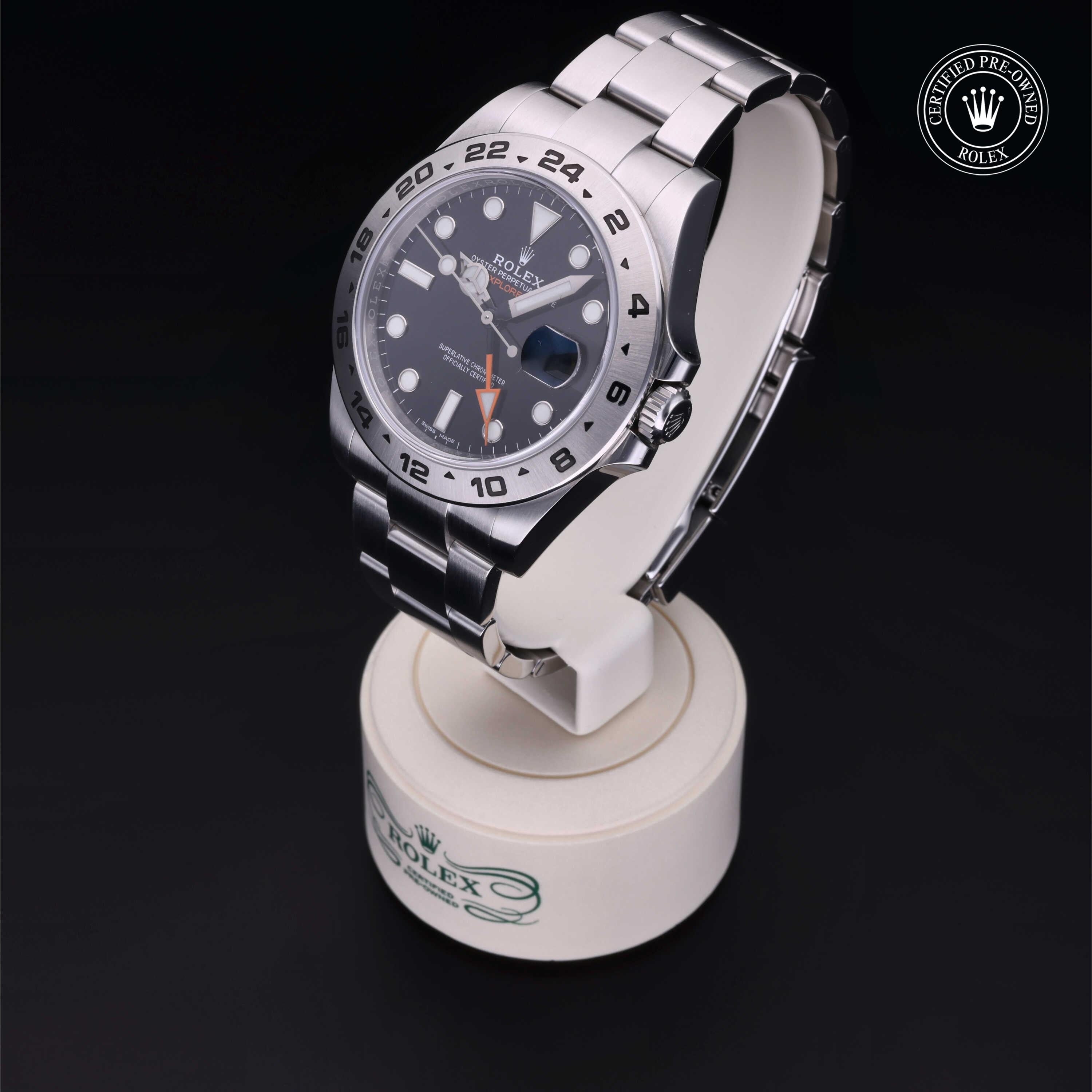 Rolex Certified Pre-owned Explorer M216570-0002 front on black background