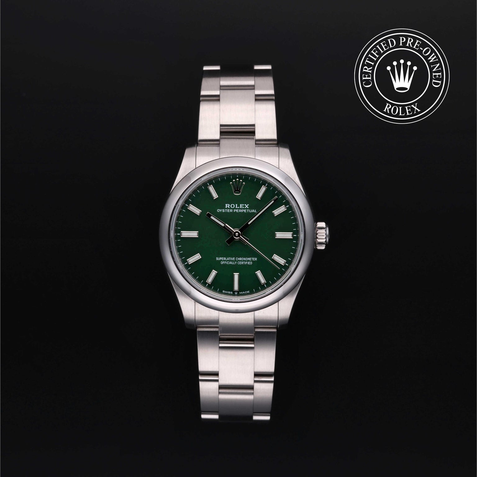 Rolex CPO Oyster Perpetual M277200 front on white background