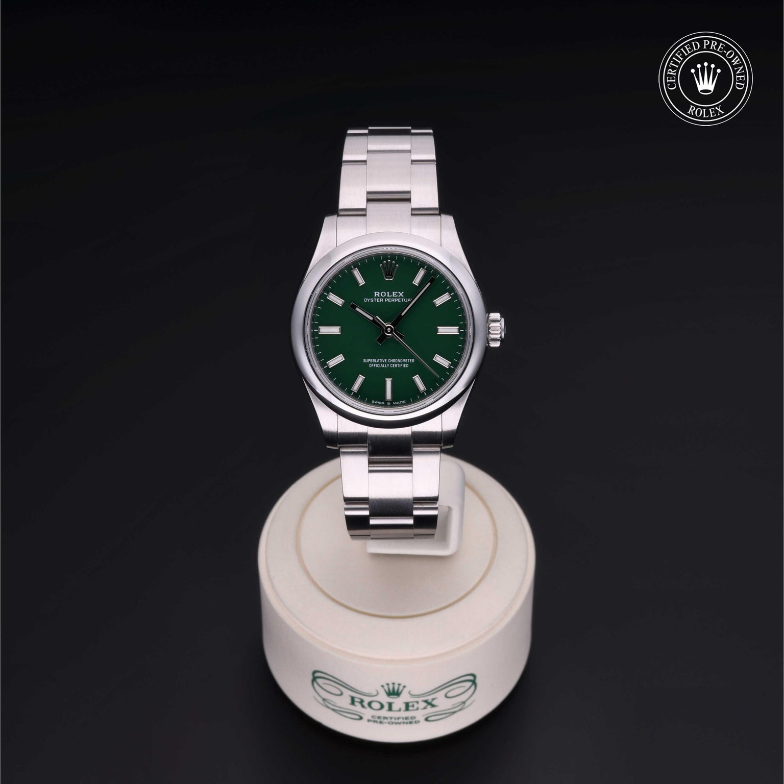 Rolex CPO Oyster Perpetual M277200 front on white background