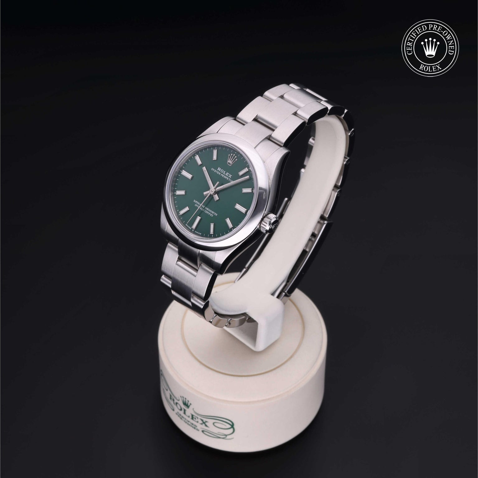 Rolex CPO Oyster Perpetual M277200 front on white background