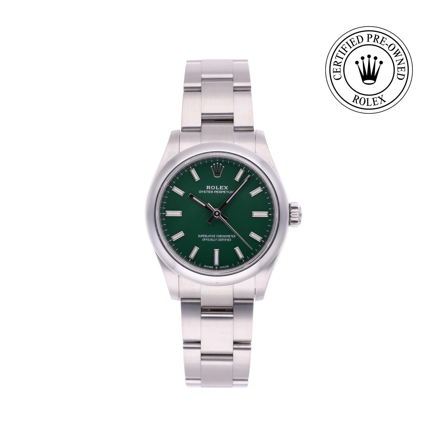 Rolex CPO Oyster Perpetual M277200 front on white background
