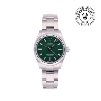 Rolex CPO Oyster Perpetual M277200 front on white background